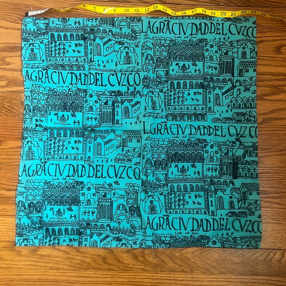 Silvania Lima-Peru hand printed scarf Cuzco design 22” x 23” vintage